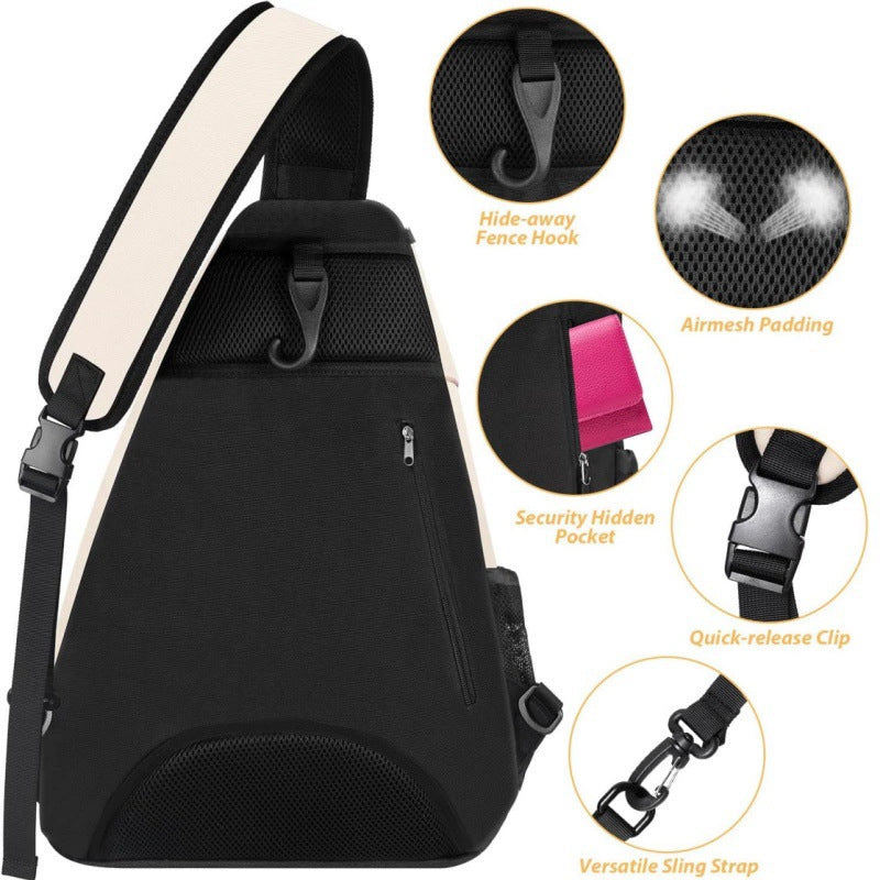 Pink Tennis Pickleball Sling Bag - Crossbody Racket Backpack for Men & Women (33x14x49cm)