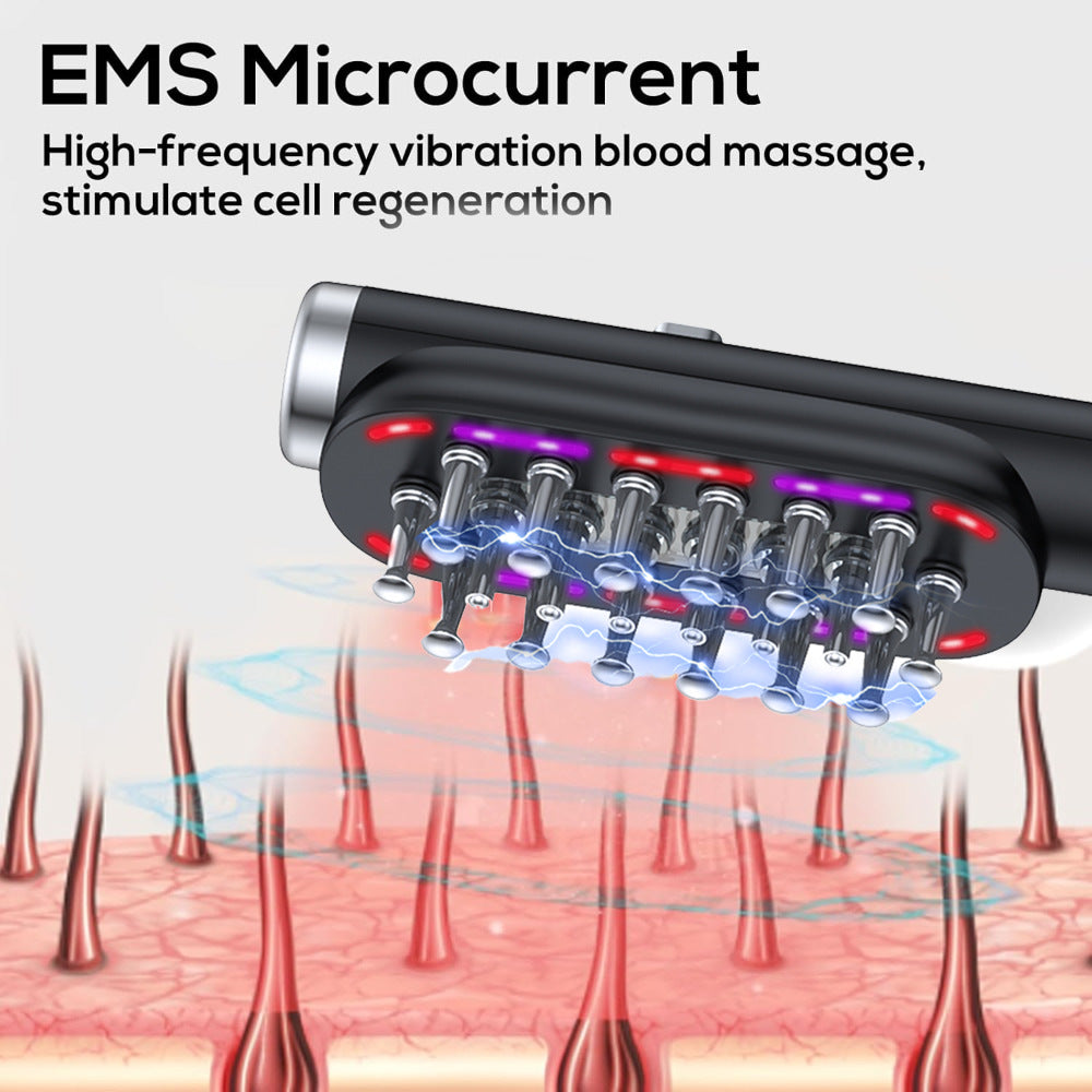 Black Vibrating Scalp Massager Comb - LED Therapy & Oil Infuser for Hair Growth