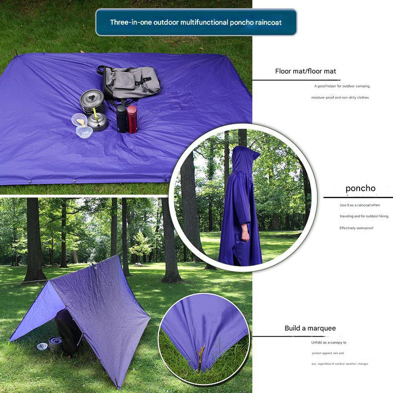 Green Portable Outdoor Camping Poncho - Can be used as Raincoat, Tarp, Ground Cover
