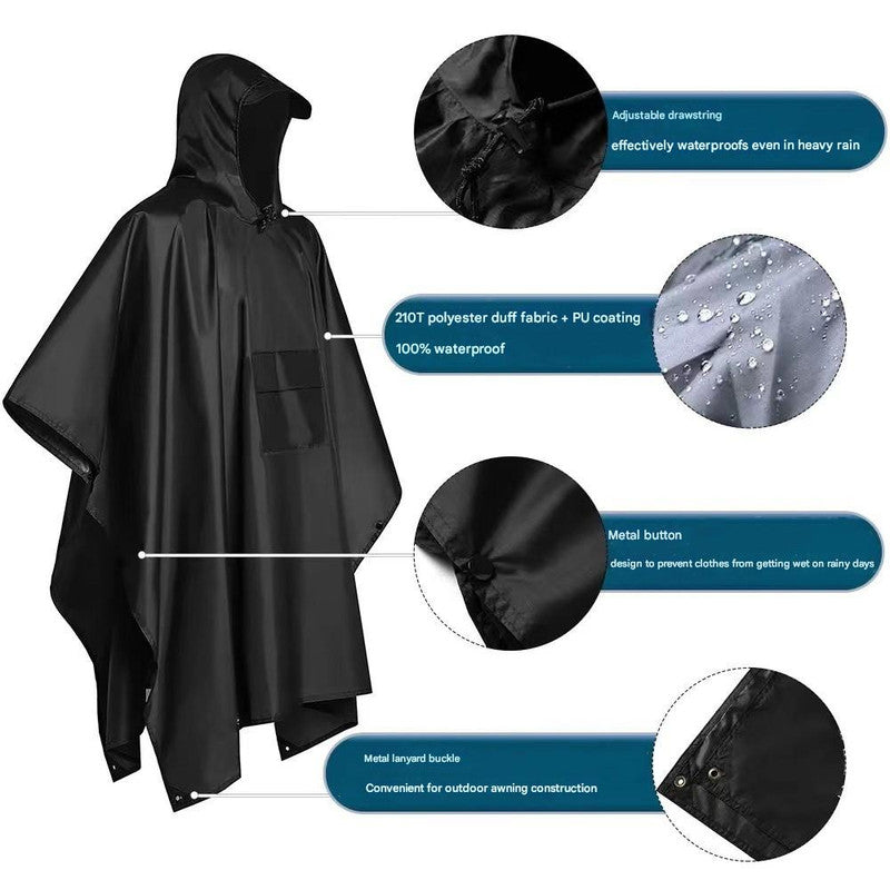 Orange Portable Outdoor Camping Poncho - Can be used as Raincoat, Tarp, Ground Cover