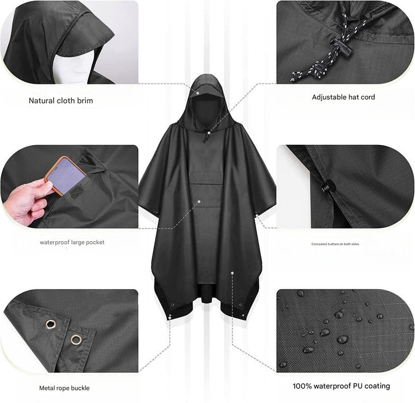 Pink Portable Outdoor Camping Poncho - Can be used as Raincoat, Tarp, Ground Cover