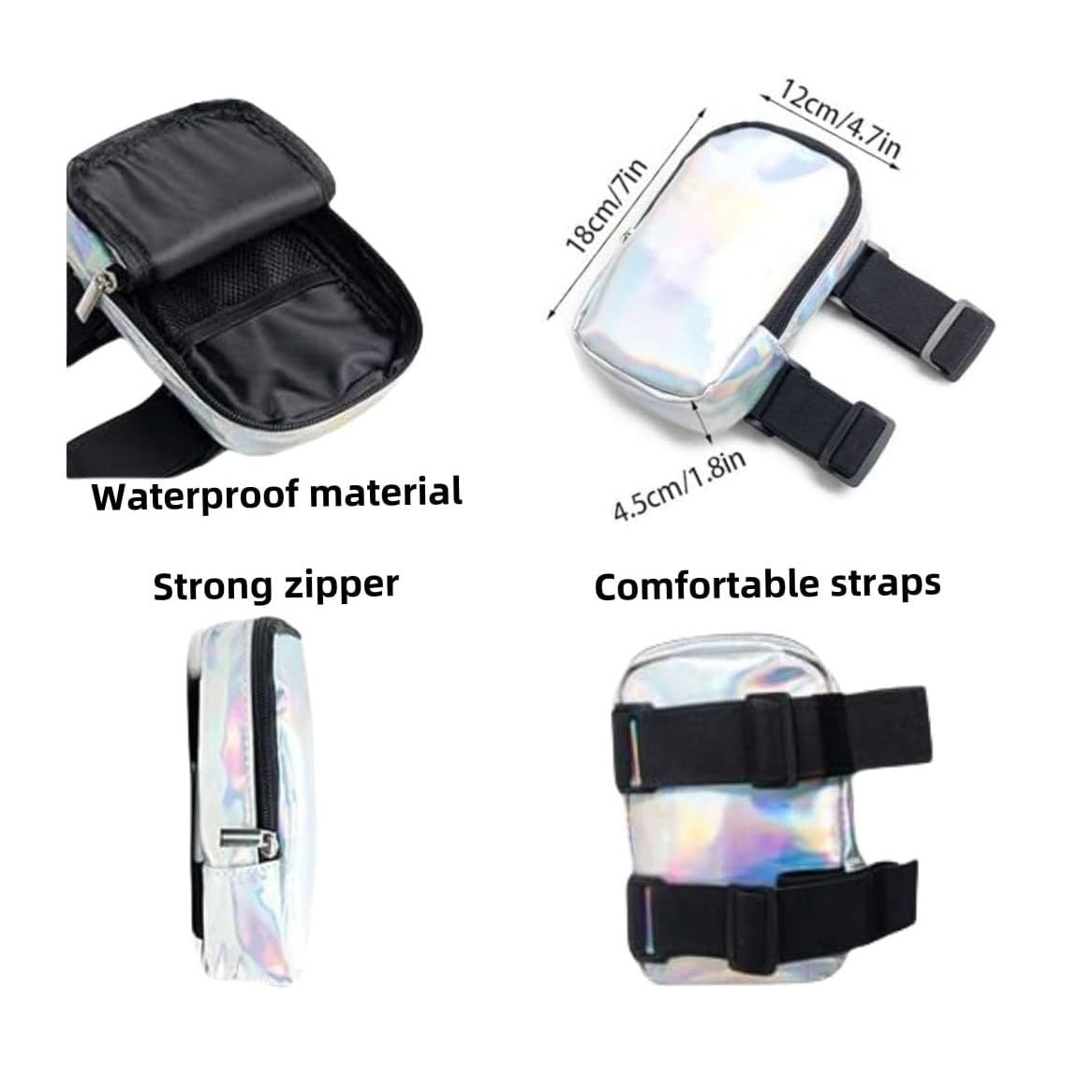 Pink Shiny Holographic Thigh Holster Bag - Hands-Free Festival & Hiking Gear