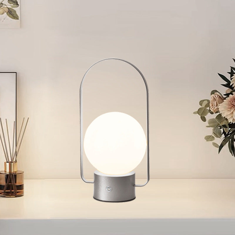 Silver Portable Rechargeable LED Lantern Lamp - Touch Control 3-Color Dimmable Desk Light