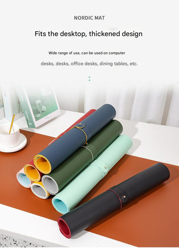 2 PCS Wine red/yellow Extra-Large Leather Table Mat for Study & Work - Pad for Students & Office Use (60x30cm)