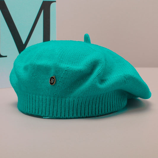 Green Vintage Inspired Knitted Beret - Stretchy & Comfortable Wool Blend Cap