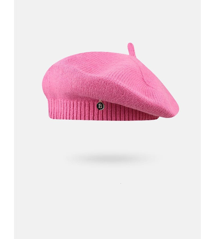 Pink Vintage Inspired Knitted Beret - Stretchy & Comfortable Wool Blend Cap