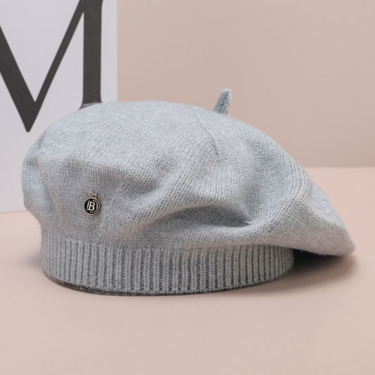 Gray Vintage Inspired Knitted Beret - Stretchy & Comfortable Wool Blend Cap