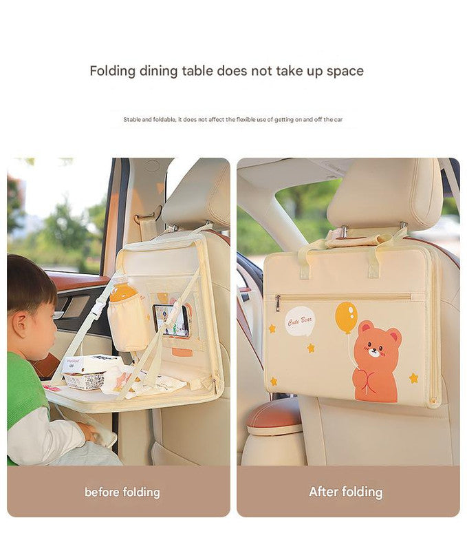 Pink Foldable Car Back Seat Organizer Tray - PU Leather Travel Desk with Tablet Holder