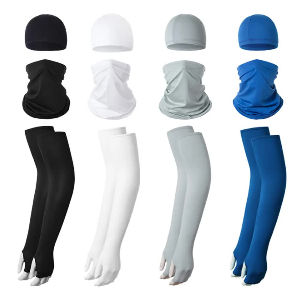 2 Sets Light Grey Cooling UV Protection Set - 2 Skull Cap, 2 Neck Gaiter & 4 Arm Sleeves for Outdoor Sports