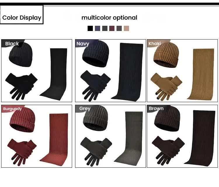 Light Grey Men's 3-Piece Winter Warm Ribbed Knit Beanie Hat Scarf and Gloves Set