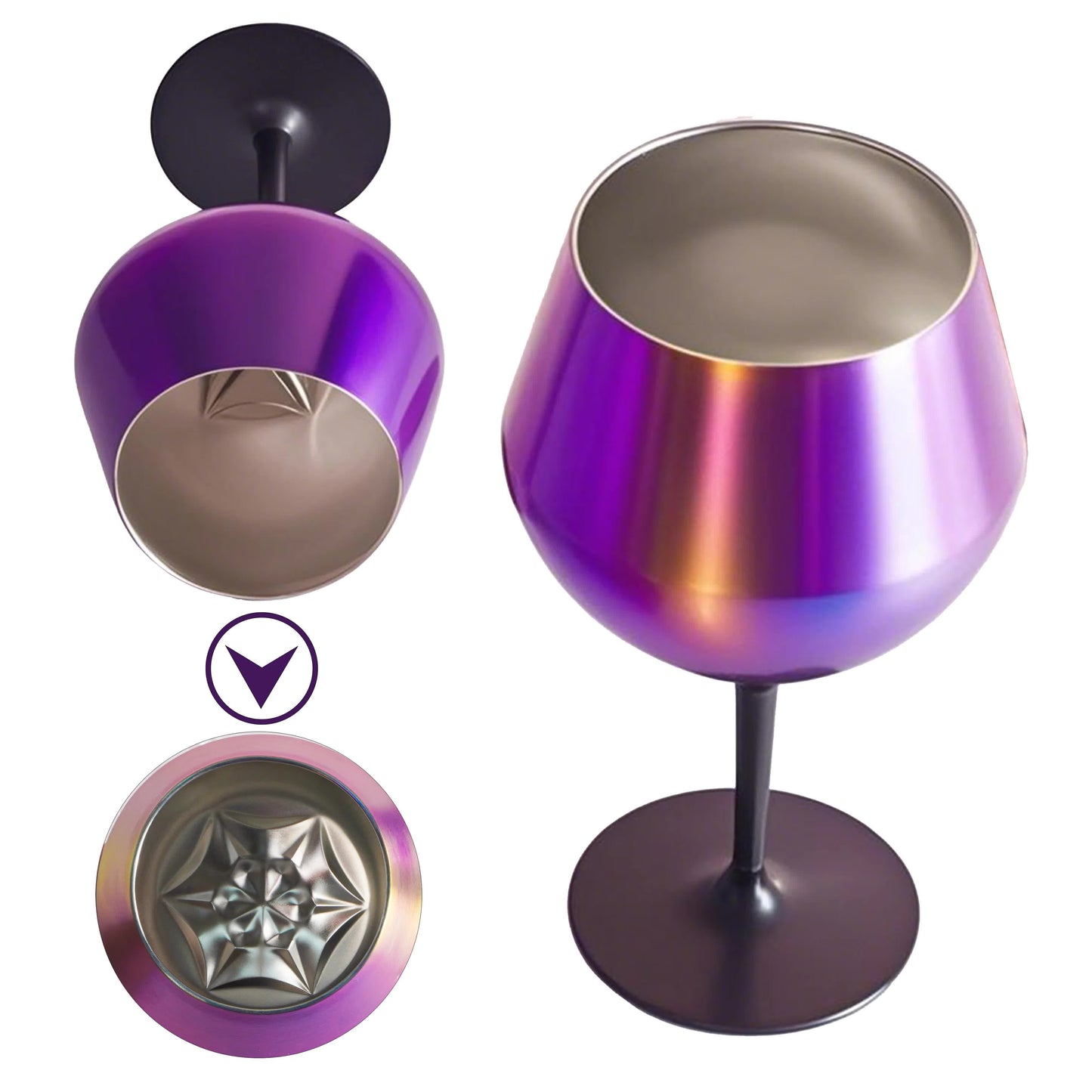 2 Pcs Green and Silver Detachable Stainless Steel Wine Glass - 14oz (420ml) Portable Stemmed Goblet for Outdoors & Travel