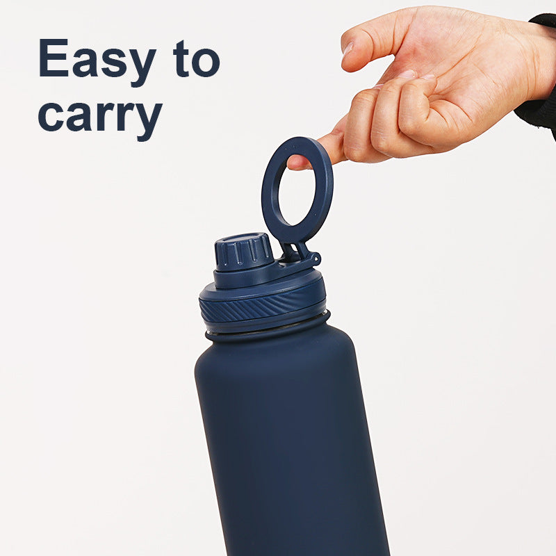 Matcha Green 1L Stainless Steel Water Bottle with Magnetic Phone Holder Lid - Portable Hydration & Hands-Free Stand