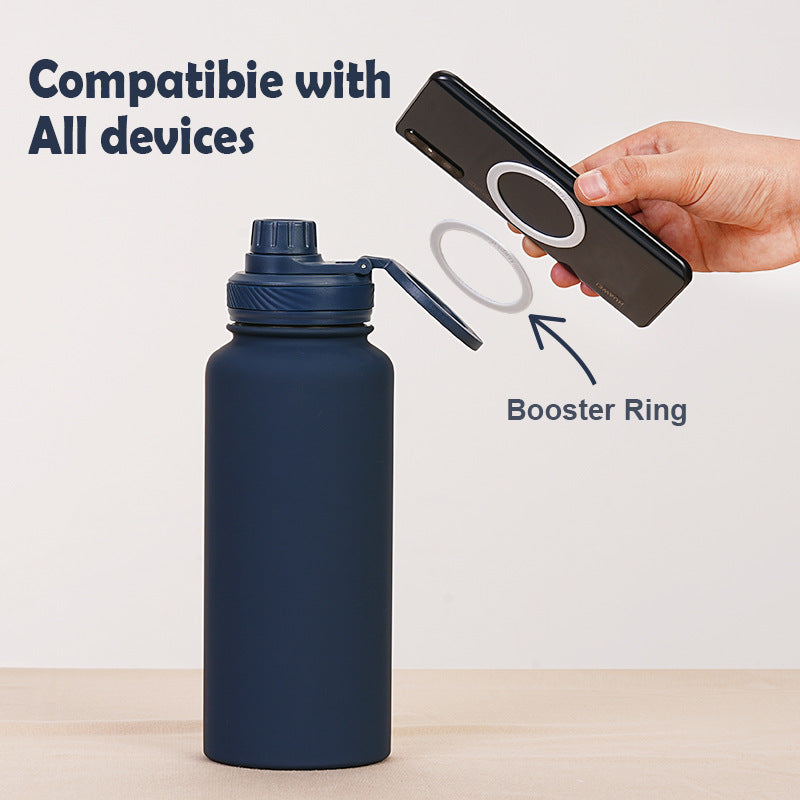 Purple 1L Stainless Steel Water Bottle with Magnetic Phone Holder Lid - Portable Hydration & Hands-Free Stand