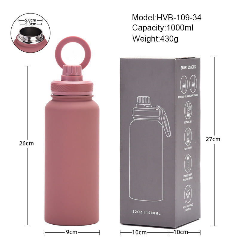 Light Green 1L Stainless Steel Water Bottle with Magnetic Phone Holder Lid - Portable Hydration & Hands-Free Stand