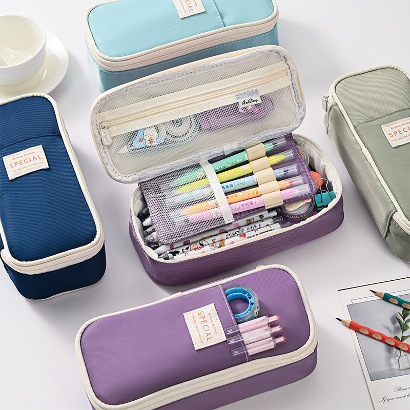 Pink Large Capacity Expandable Pencil Case - Multi-Compartment Student Stationery Pouch (Only with pencil case)