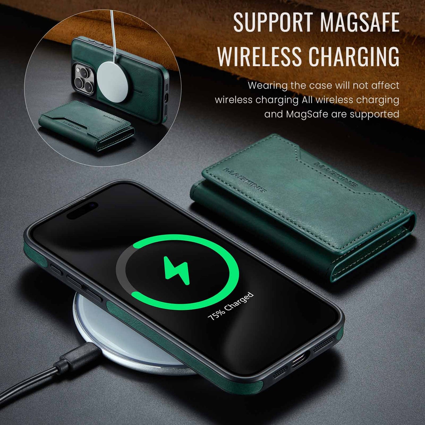 Purple Premium MagSafe Wallet Case for iPhone 16 Pro Max - Detachable PU Leather Magnetic Card Holder