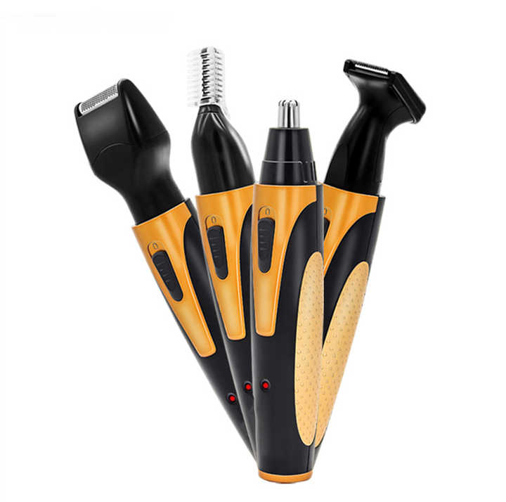 Gold and Black Versatile 4-in-1 USB Rechargeable Men's Grooming Kit - Precision Nose, Ear, Eyebrow Trimmer & Detail Shaver