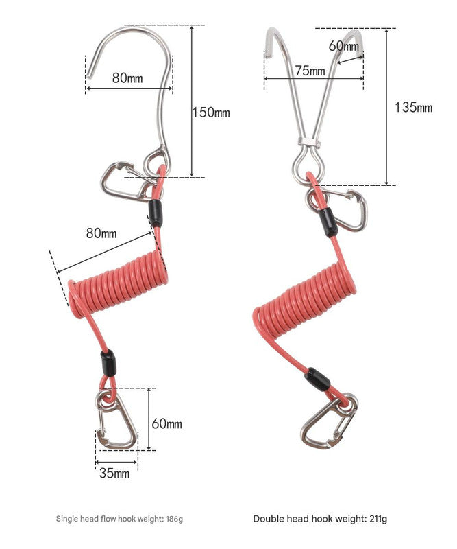 Green Pro 316 Stainless Steel Diving Reef Hook - Single, Double Combo Pack - Current Hook with Coiled Safety Lanyard