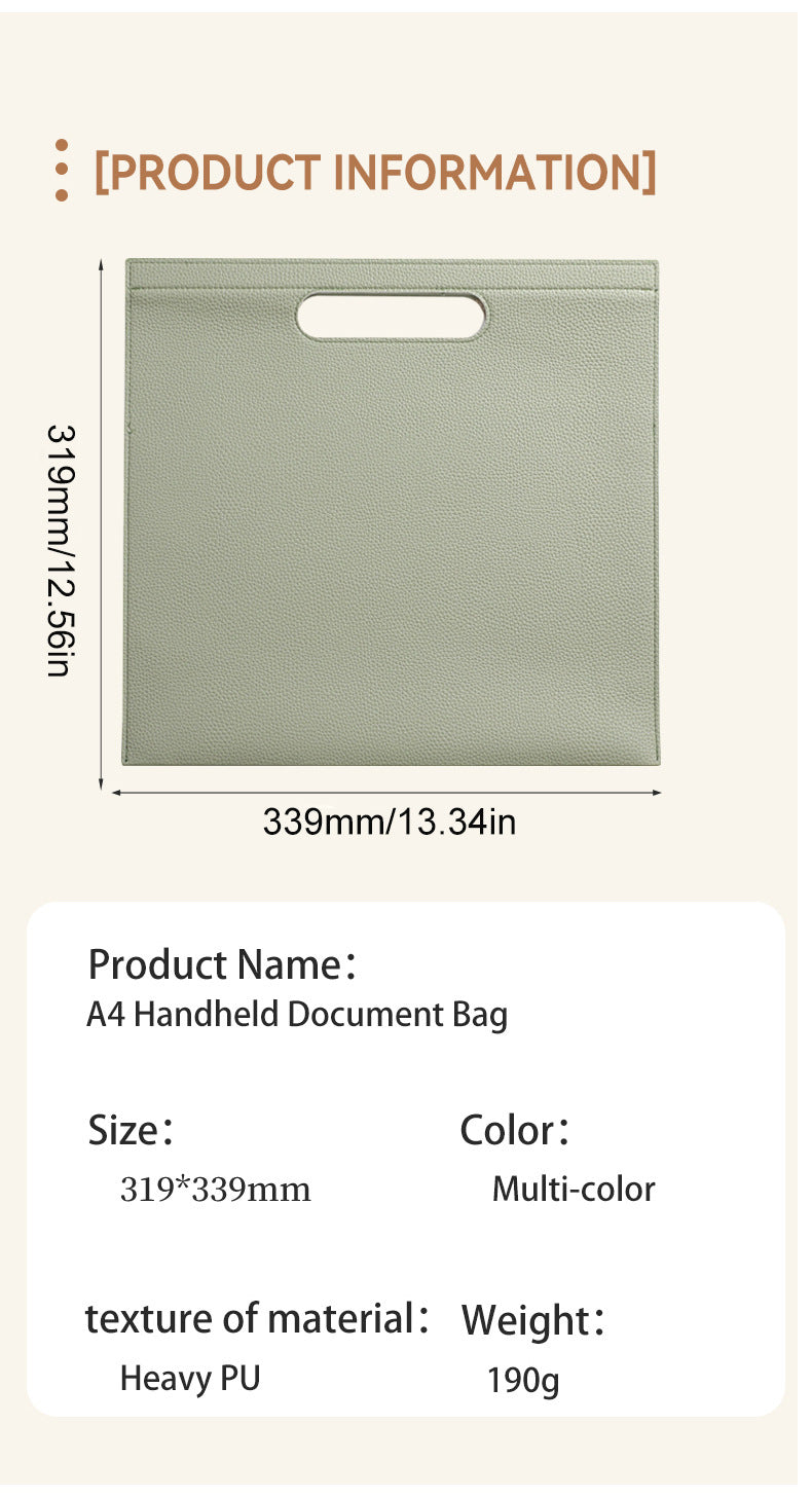 Grey Professional A4 PU Leather Document Bag - Waterproof Handheld File Folder Portfolio for Business & Conference