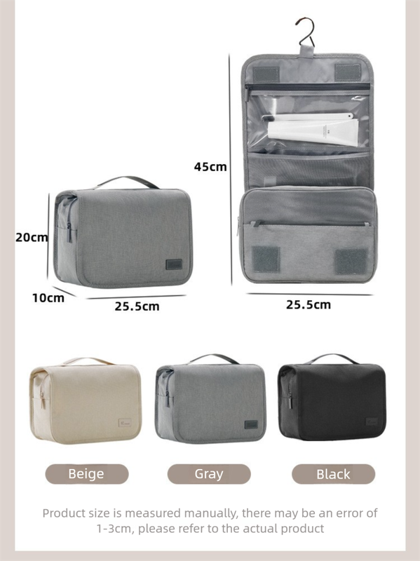Black Eco-Friendly RPET Hanging Toiletry Bag - Large Capacity Waterproof Travel Makeup Organizer