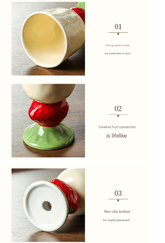 Pink Whimsical Strawberry Stem Ceramic Goblet - 150ml Hand-Painted Strawberry Design, Unique Coffee & Drinkware Gift with Box
