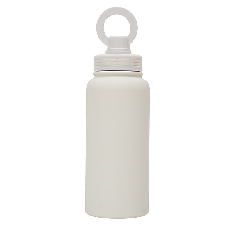 White Premium 35oz Stainless Steel Insulated Sports Bottle with Magnetic Phone Holder Lid