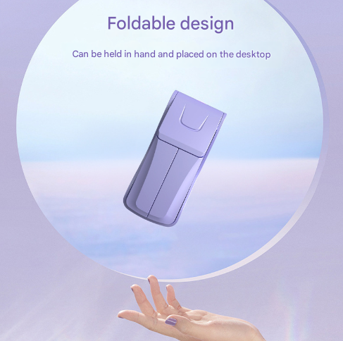 Pink Creative Dual-Head Folding Handheld Fan - USB Rechargeable, 3-Speed Strong Wind, 10.5x4.5x4cm
