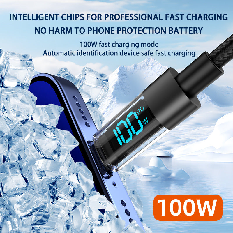 2 Meter IOS To Type-C 4-Piece Set 1m 100W Super Fast Charge Transparent Aluminum Shell Digital Display Data Cable - IOS Type-C Fast Charge Cable