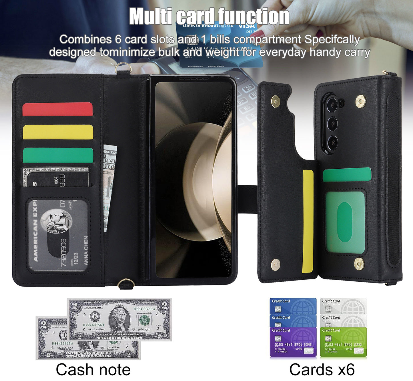 Purple Galaxy Z Fold3 Multi-Functional Leather Wallet Case for Samsung Z Fold Series - Crossbody with Pen Slot, Quilted Design Pen Not Included