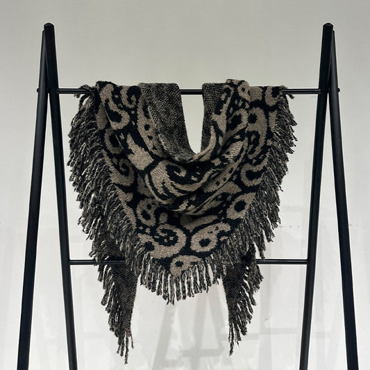 Brown Luxurious Fringe Wool and Lambswool Scarf for Women - Thick Warm 60 x 170 cm Shawl