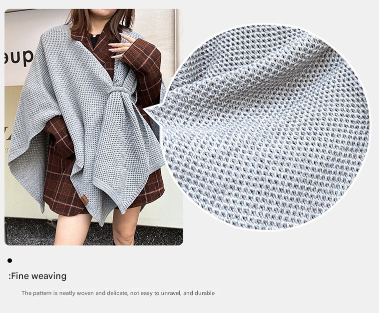 Camel-hair Color Luxurious Faux Cashmere Knitted Cape - Large Buckled 90 x 140 cm Women's Versatile Shawl
