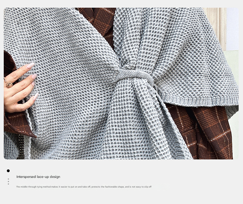 Camel-hair Color Luxurious Faux Cashmere Knitted Cape - Large Buckled 90 x 140 cm Women's Versatile Shawl