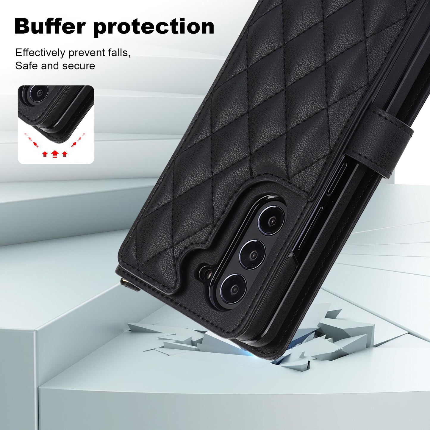 Brown Galaxy Z Fold3 Multi-Functional Leather Wallet Case for Samsung Z Fold Series - Crossbody with Pen Slot, Quilted Design Pen Not Included