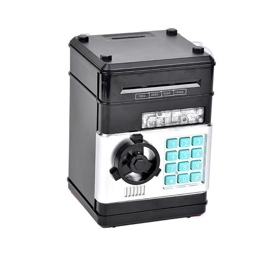 Black Children's Mini Safe Piggy Bank with Fingerprint and Password Lock