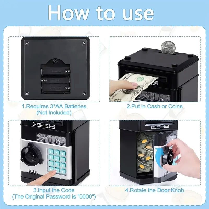 Dark Blue Children's Mini Safe Piggy Bank with Fingerprint and Password Lock