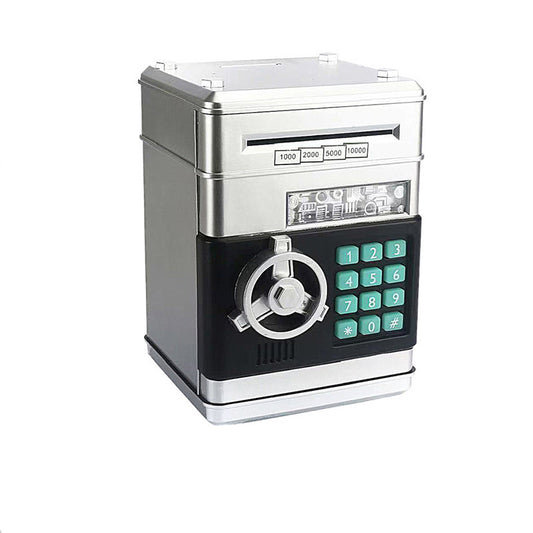 Silver Children's Mini Safe Piggy Bank with Fingerprint and Password Lock