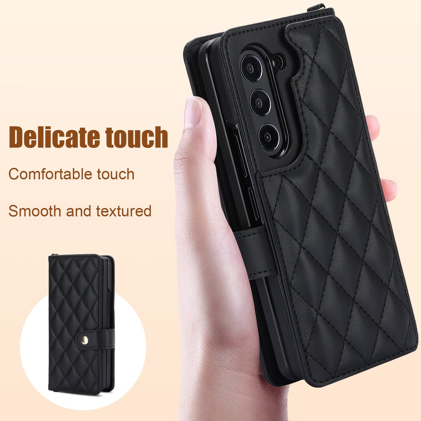 White Galaxy Z Fold4 Multi-Functional Leather Wallet Case for Samsung Z Fold Series - Crossbody with Pen Slot, Quilted Design Pen Not Included