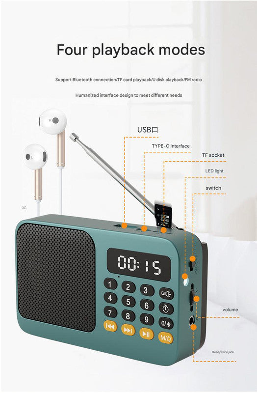 Portable Digital Music Player & FM Radio,4 Playback Modes, LED Flashlight(White)