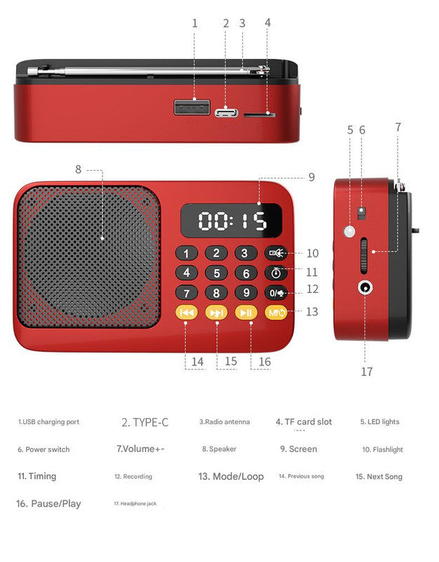 Portable Digital Music Player & FM Radio,4 Playback Modes, LED Flashlight(White)