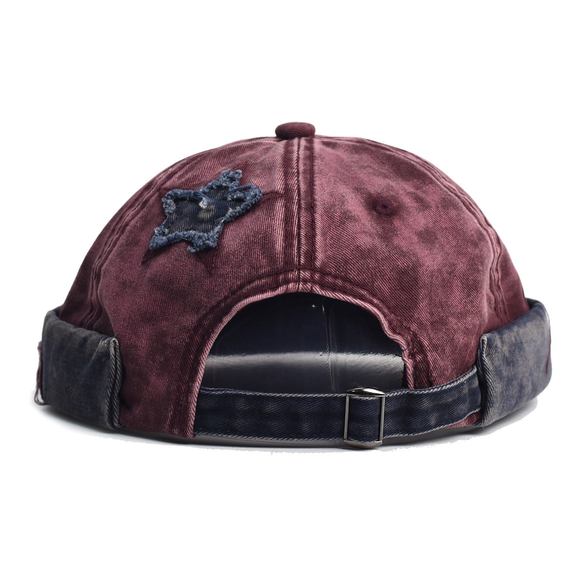 Vintage Washed Cotton Docker Cap - Unisex Brimless Beanie Hat with Star Patch(Green)