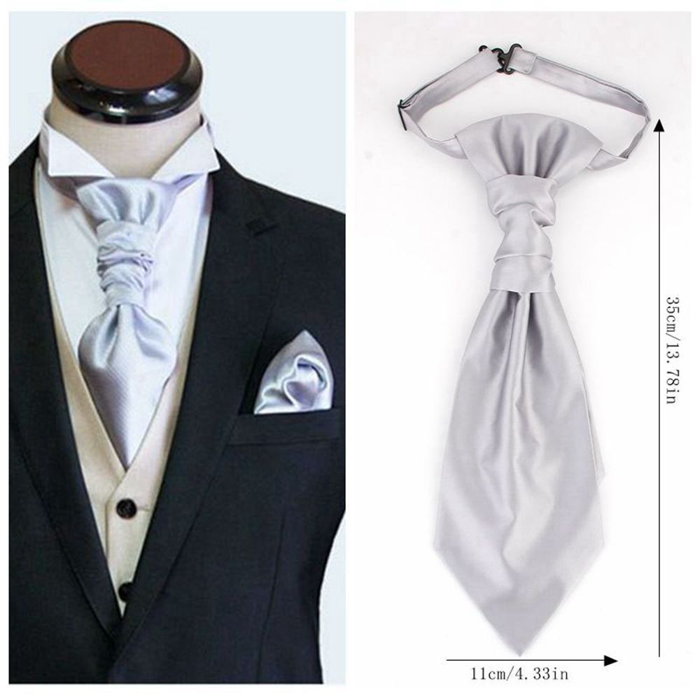Men's Formal Paisley Ascot Cravat & Pocket Square Set - Adjustable Necktie for Weddings(Dark Gray pattern)