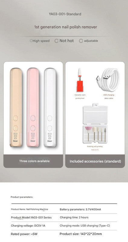 Portable Electric Nail Drill Pen Kit - USB-C Rechargeable, 3-Speed, High Torque, Low Heat(white)