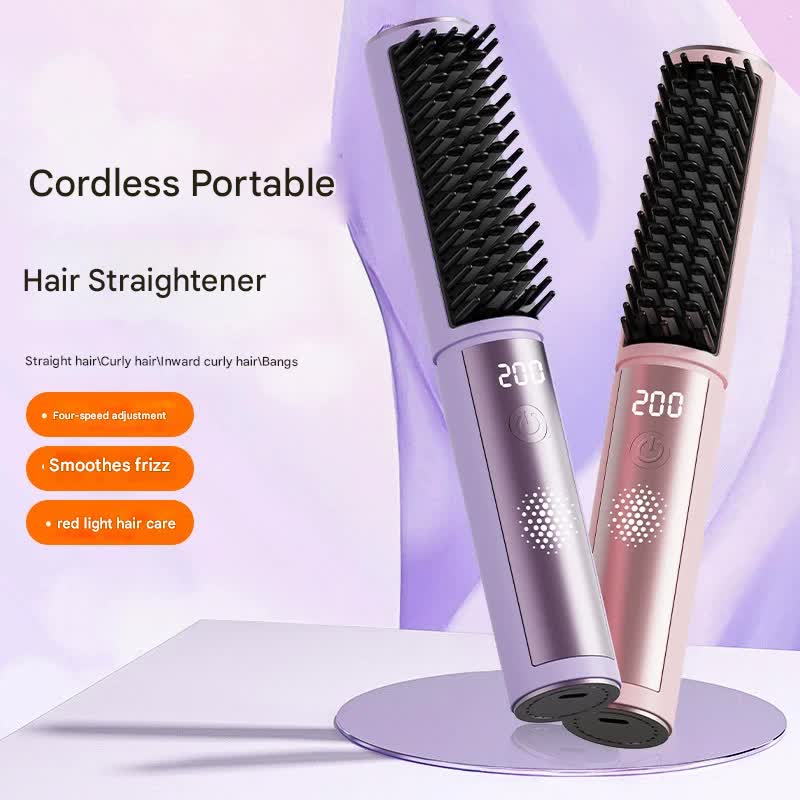 Cordless Hair Straightener Comb - 4 Temperature Settings, USB-C, PTC Heating(pink)