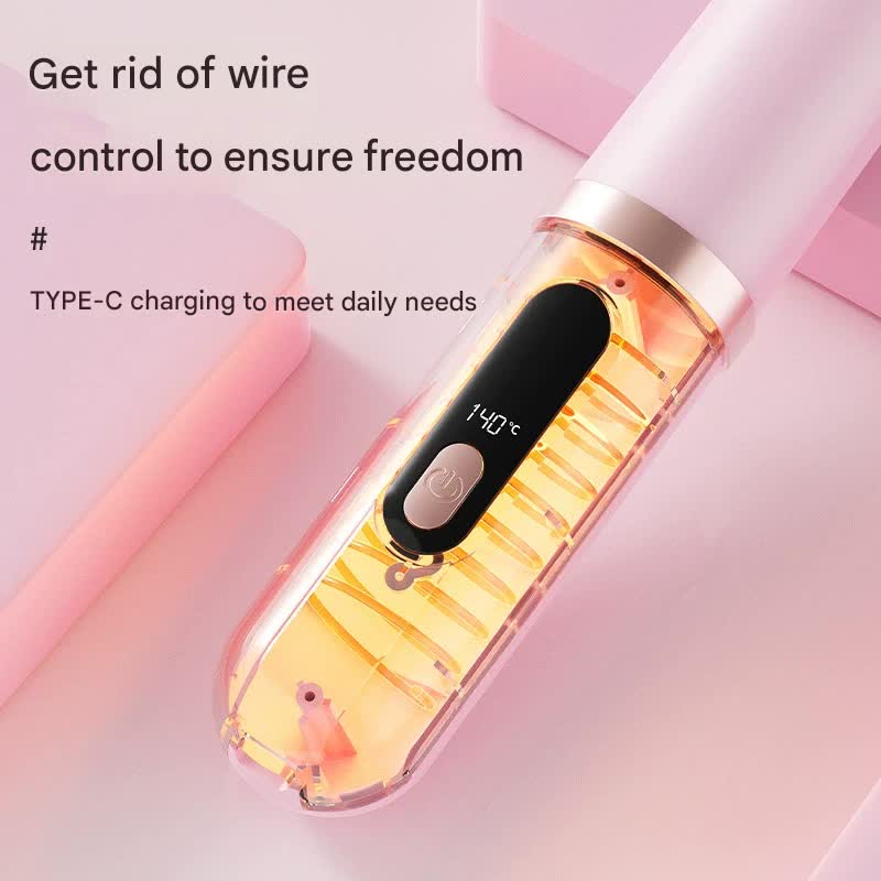 Cordless Hair Straightener Brush - 4000mAh USB-C Rechargeable, 4 Temps, Anti-Scald 3D Comb Design(Green)