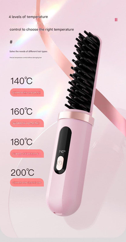 Cordless Hair Straightener Brush - 4000mAh USB-C Rechargeable, 4 Temps, Anti-Scald 3D Comb Design(Green)