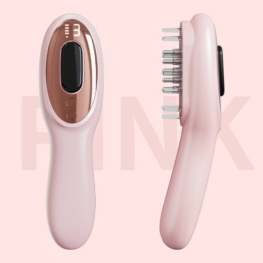 Electric Scalp Massager Comb with Red & Blue Light Therapy - 5 Vibration Modes & Liquid Dispenser(pink)