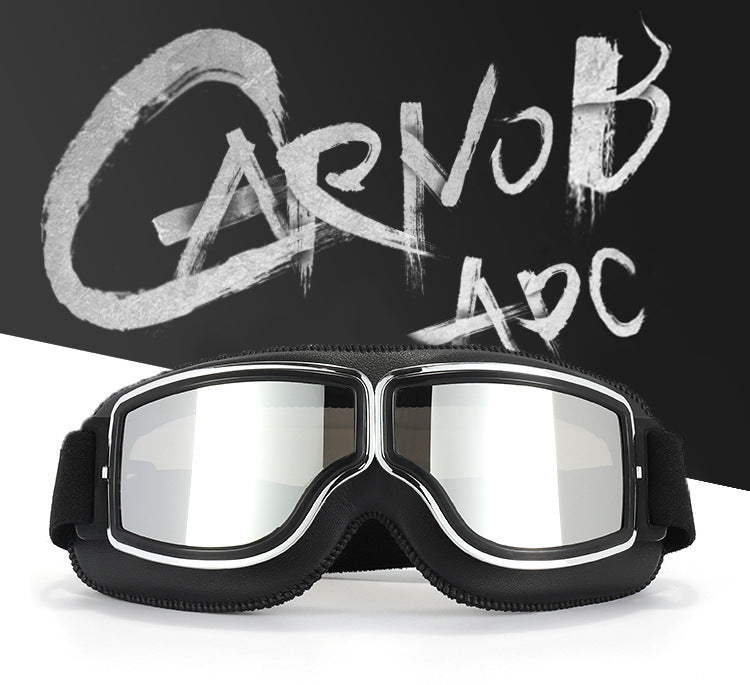 Retro Motorcycle Goggles - Windproof, UV400 Protection, Anti-Impact PC Lenses with Leather Frame(Black leather colored lens)