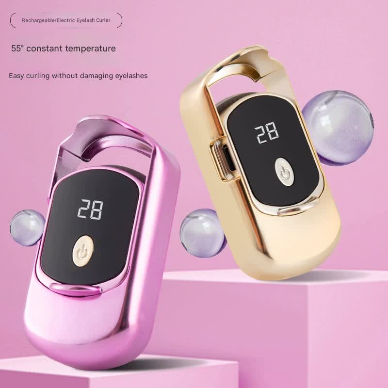 2pc Rechargeable Electric Heated Eyelash Curler - 55C Constant Temperature, LED Display, Gentle Curling(Beige)