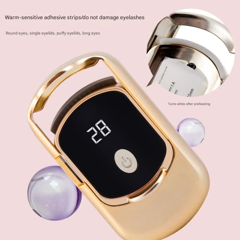 2pc Rechargeable Electric Heated Eyelash Curler - 55C Constant Temperature, LED Display, Gentle Curling(Beige)