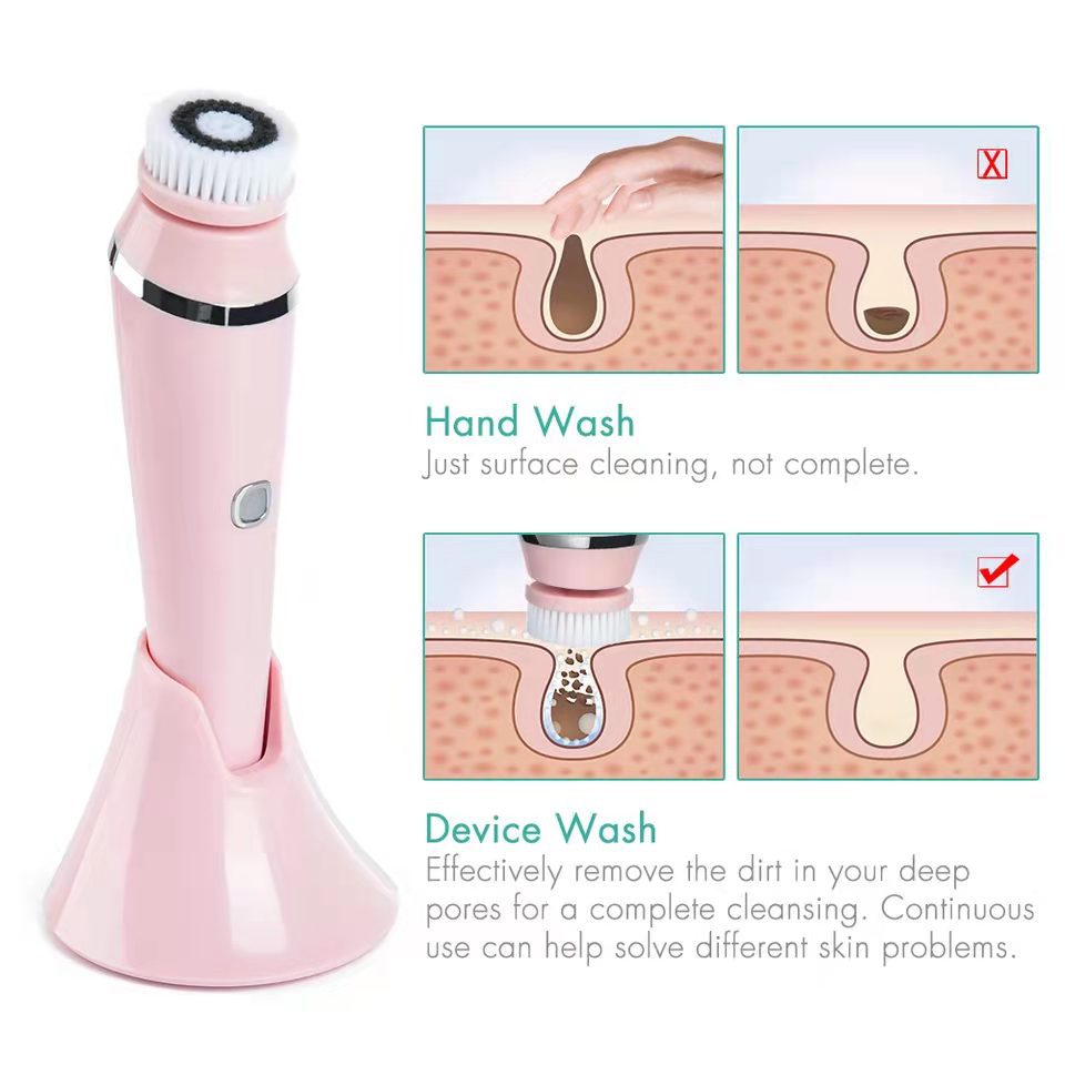 4-in-1 Electric Facial Cleansing Brush & Massager - IPX6 Waterproof, 3 Speeds, Bi-Directional Spin, USB Rechargeable(Light green)